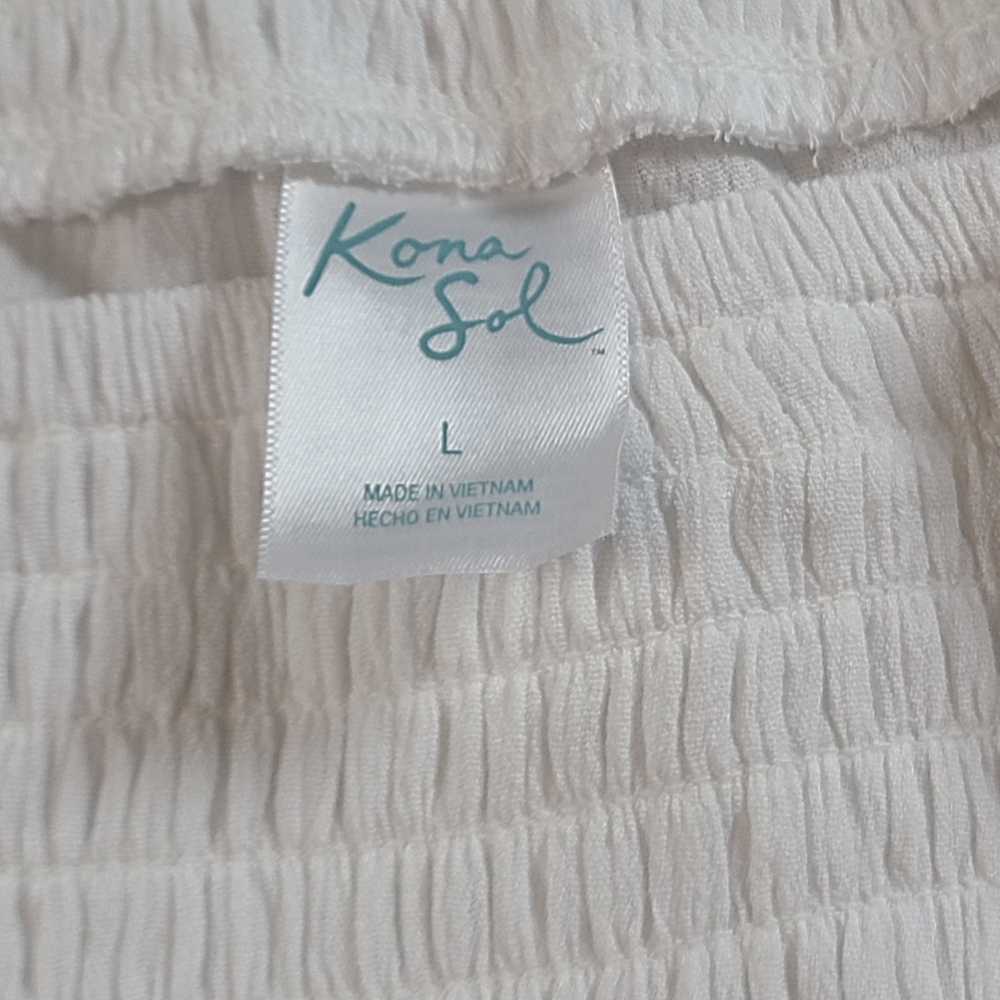 Kona Sol Women’s L White Wide-Leg Smocked Waist Cover Up Pants W/ Side Slit NWT - Picture 5 of 11